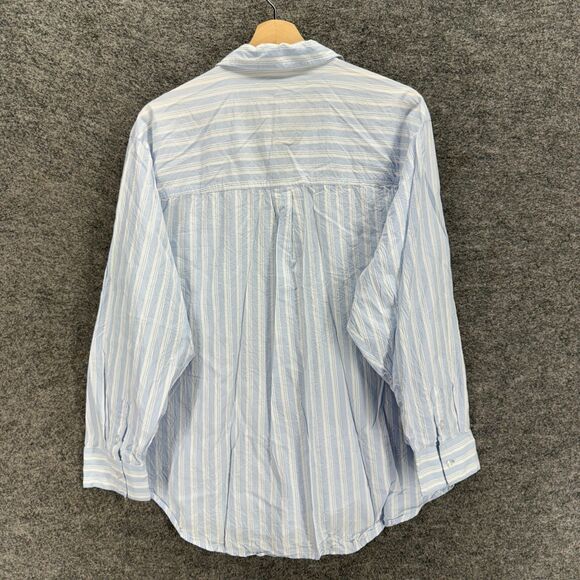 A New Approach Shirt Women XL Blue Striped Button Up Collared Long Sleeve Cotton - Picture 2 of 7